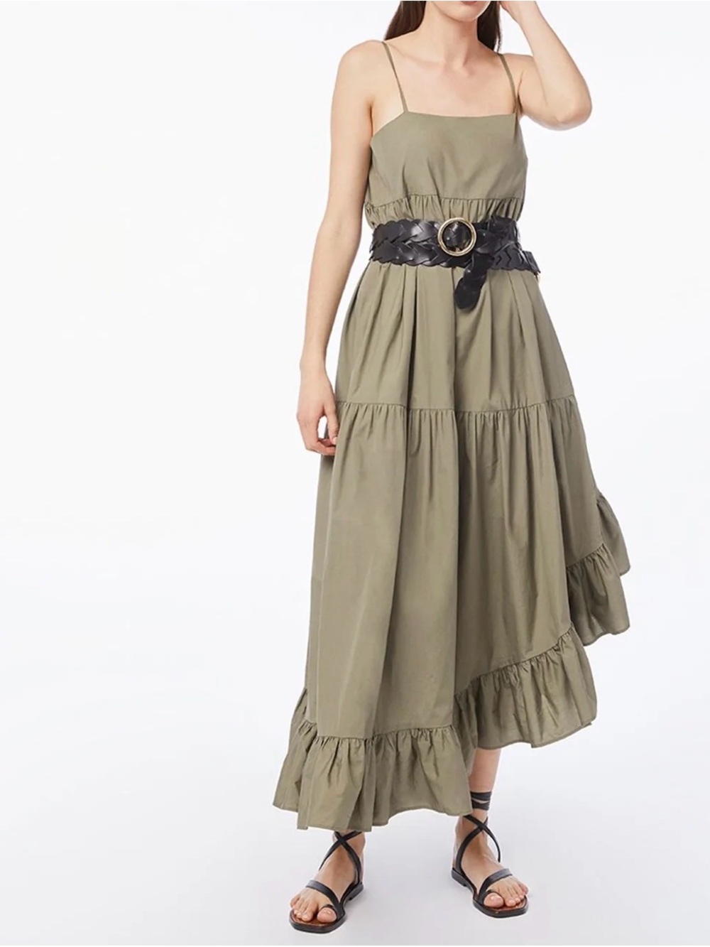 FRAME Gemma Maxi Dress in Military M 100% Cotton Asymmetrical Casual Relax Fit - Picture 7 of 14